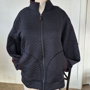 Cremieux Classics,  Gray Quilted Jacket With Brown Elbow Patch